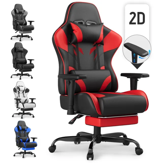 Devoko Ergonomische Bureaustoel – 2D Verstelbare Armleuningen – Rugleuning 90-135° – Voetensteun – 150 kg Draagvermogen – Stil Wielen – Zwart rood