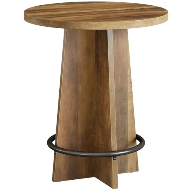 DMG Supply Bartafel - 80 x 80 x 95 cm - Ronde Hoge Tafel met Metalen Voetensteun - Bruin/Zwart