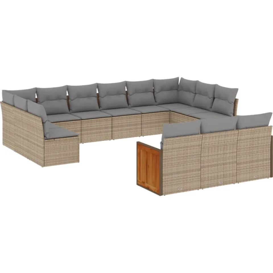vidaXL 13-delige Loungeset met kussens poly rattan beige, foto 3