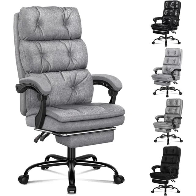Alfordson Dubbel Laags Bureaustoel - 150° Kantelbare Hoge Rugleuning - 360° Draaistoel Met Voetensteun - Ergonomische Computerstoel - Stoffen Uitvoering - Grijs