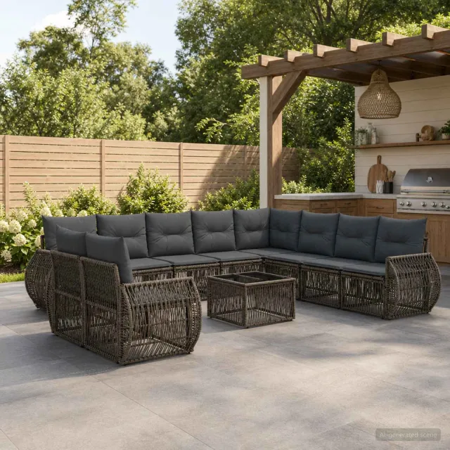 vidaXL Tuinbankenset 11 st Grijs en Donkergrijs poly rattan, foto 2