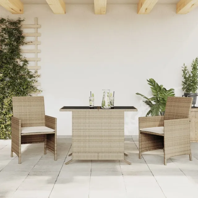 vidaXL 3-delige Bistroset met kussens poly rattan beige, foto 2