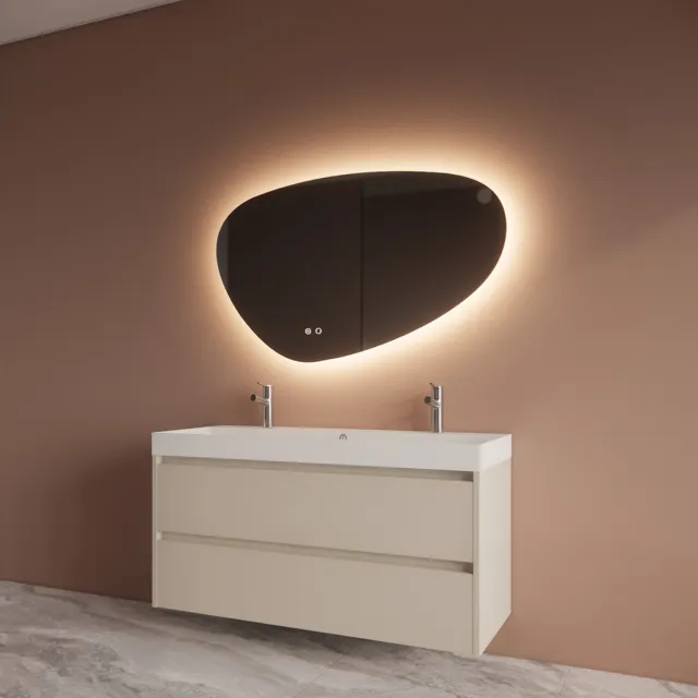 Boss & Wessing Badmeubelset BWS Riga Met Lako Wastafel Wit 120 cm Kasjmier Beige