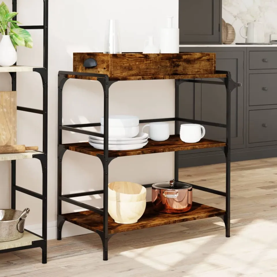 vidaXL Keukentrolley 81,5x41x92,5 cm bewerkt hout gerookt eikenkleurig, foto 4