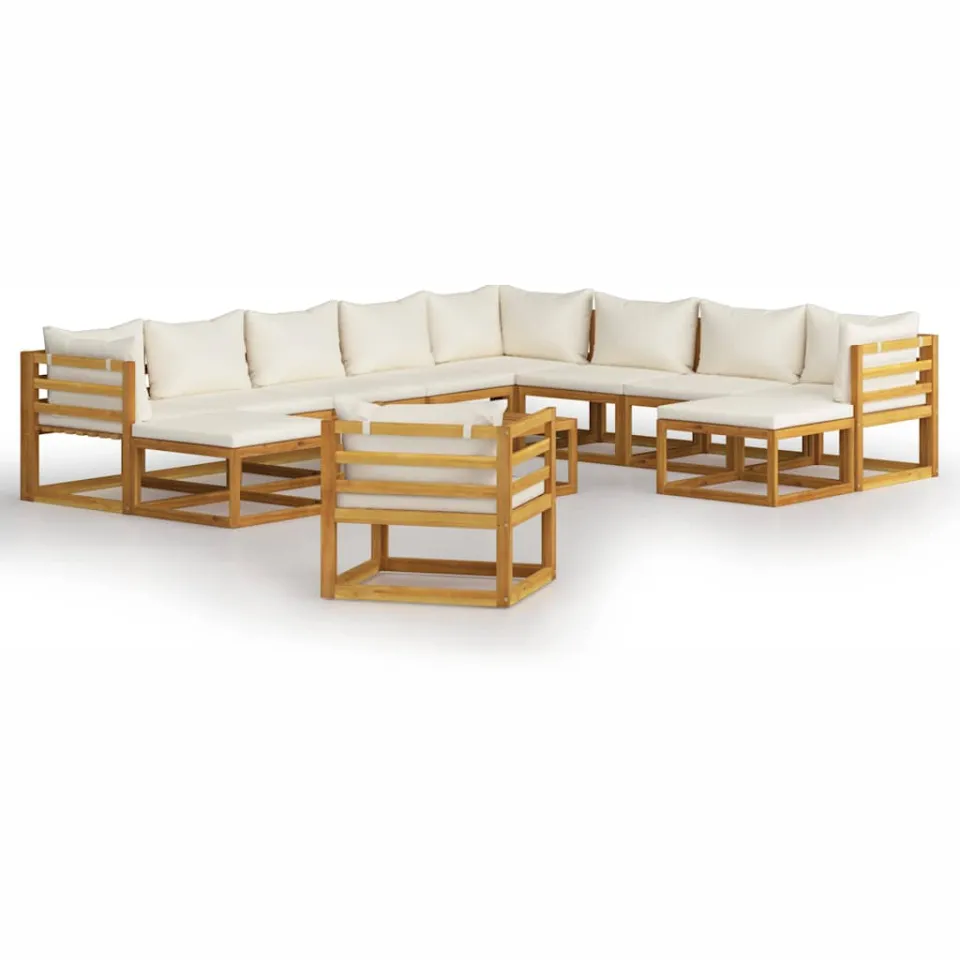 vidaXL 12-delige Loungeset met kussens massief acaciahout crème, foto 3