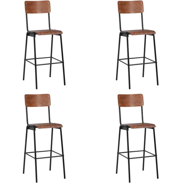 vidaXL Barstoelen 4 st massief multiplex staal Zwart