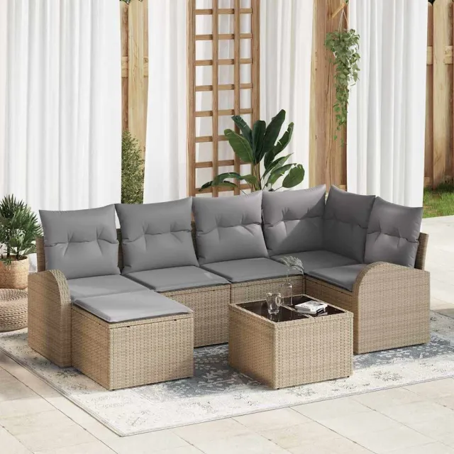 vidaXL Bankstel 7 st Beige en lichtgrijs poly rattan, foto 2