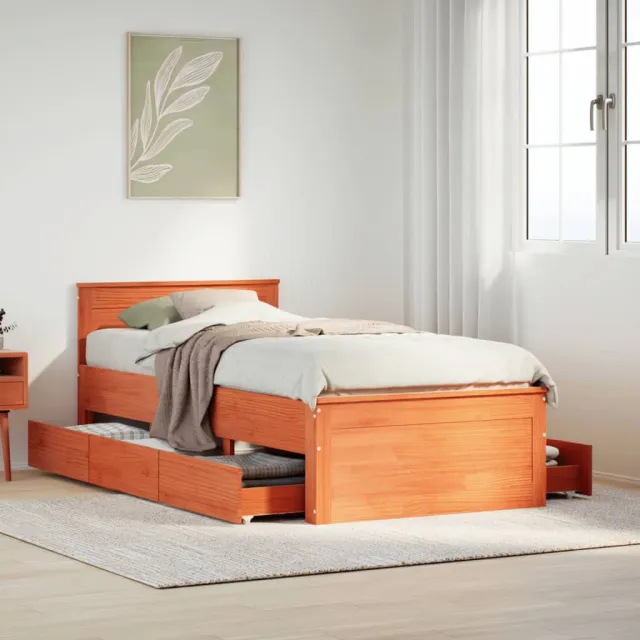 vidaXL Bedframe zonder matras met hoofdbord grenenhout bruin 100x200cm