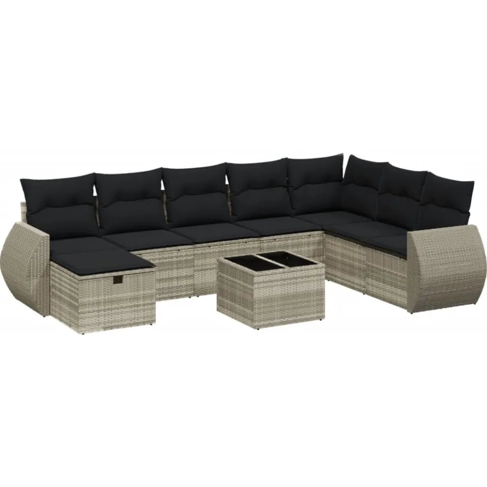 vidaXL 9-delige Loungeset met kussens poly rattan lichtgrijs grijs, foto 4