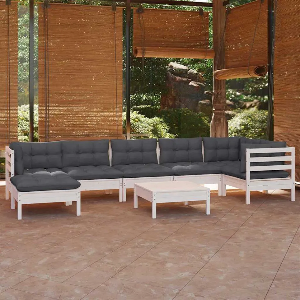vidaXL 8-delige Loungeset met kussens massief grenenhout wit, foto 2