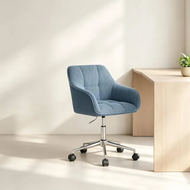 COVREO Bureaustoel 56 x 40 x 81-90 cm blauw ribstof, met wielen en armleuningen