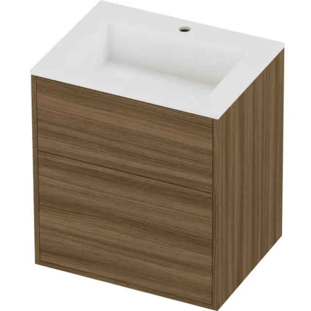 Proline Aristo Badmeubelset Polystone Elegant In Kader 60x46x67 cm Mat White Caramel Walnut Houtlook