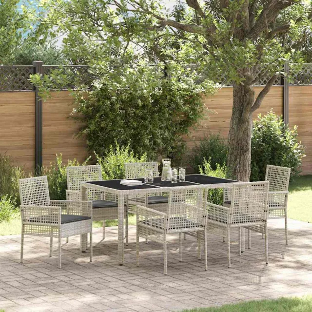 vidaXL Tuin eettafelset 7 st Lichtgrijs poly rattan, foto 2
