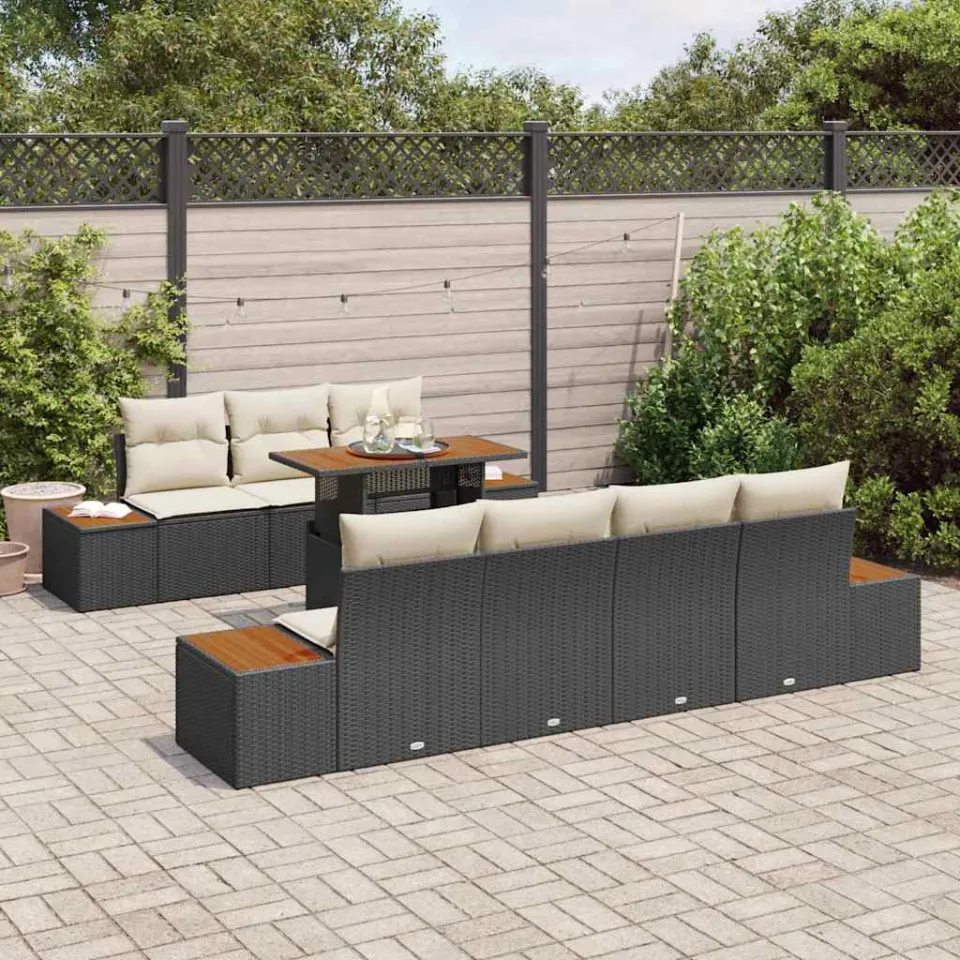 vidaXL Tuin Sofa Set 8 st Zwart Poly riet, foto 3