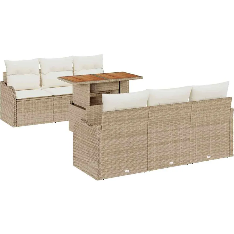 vidaXL Tuin Sofa Set 7 st Beige Poly riet