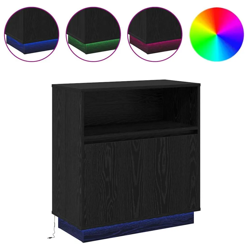 vidaXL LED Sideboard Zwart Eiken 71 x 34,5 x 75 cm Bewerkt hout, foto 4