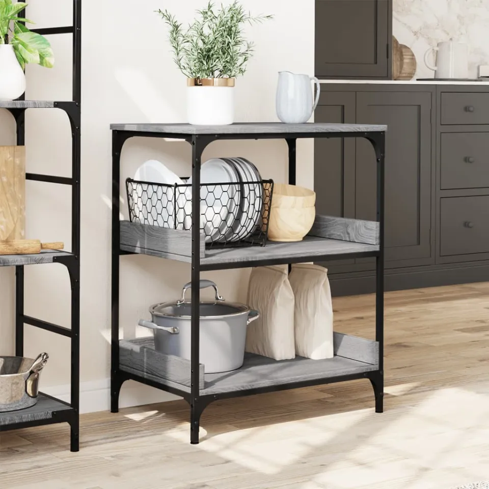 vidaXL Keukentrolley 60x41x80,5 cm bewerkt hout grijs sonoma eiken, foto 4