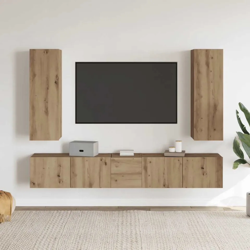 vidaXL Tv-wandkasten 5 st bewerkt hout artisanaal eikenkleurig, foto 2