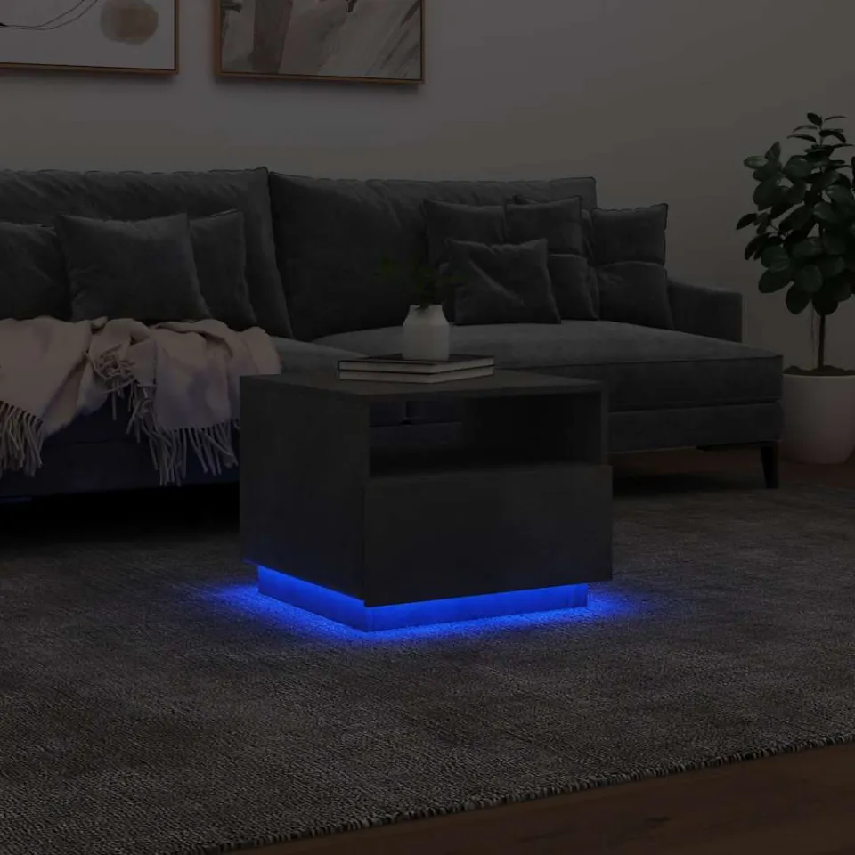 vidaXL Salontafel met LED-verlichting 50x49x40 cm betongrijs grijs, foto 4