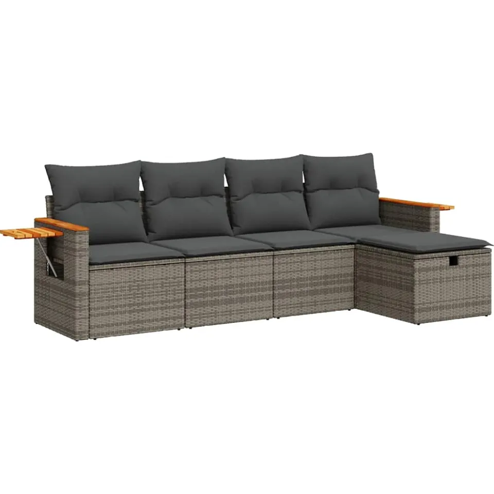 vidaXL 5-delige Loungeset met kussens poly rattan grijs, foto 3