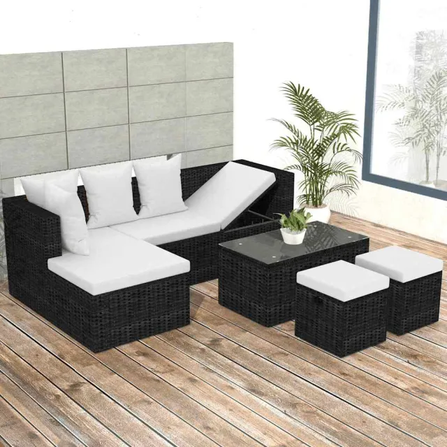 vidaXL 4-delige Loungeset met kussens poly rattan zwart, foto 2