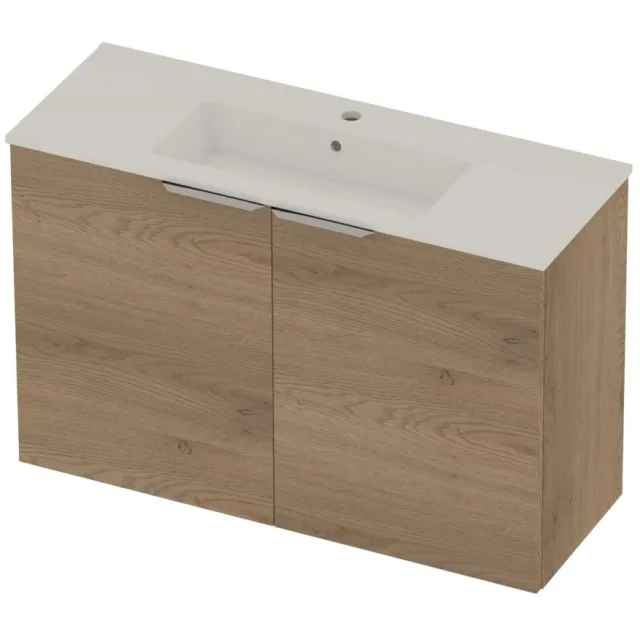 Basic-Line Tiny 36 Badmeubelset Porselein 1 Kraangat Voor Grepen 100x36x67 cm Pure Oak Glans Wit