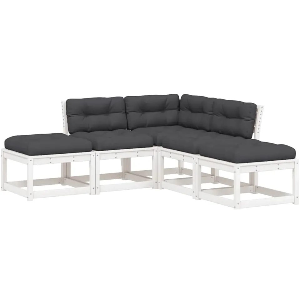 vidaXL 5-delige Loungeset met kussens massief grenenhout wit, foto 3