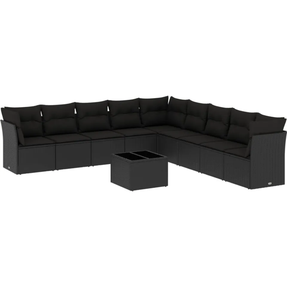 vidaXL 10-delige Loungeset met kussens poly rattan zwart, foto 4