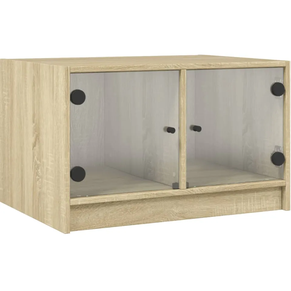 vidaXL Salontafel met glazen deuren 68x50x42 cm sonoma eikenkleurig Bruin