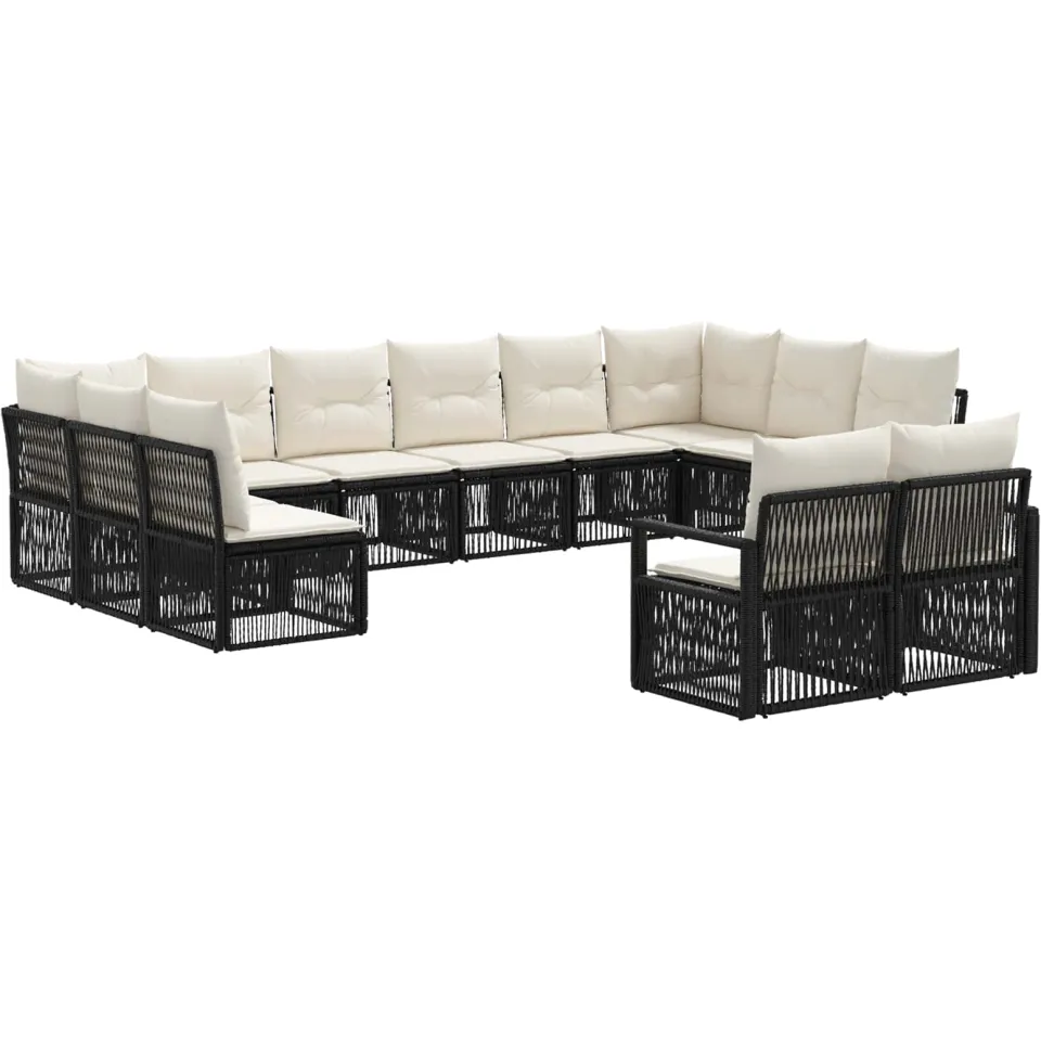 vidaXL Tuinbankenset 12 st 12-zits Zwart poly rattan, foto 3