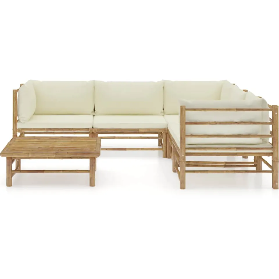 vidaXL 6-delige Loungeset met crèmewitte kussens bamboe