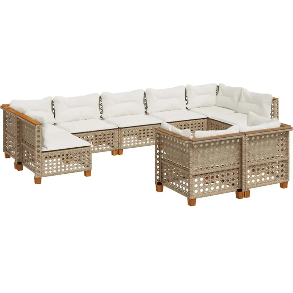 vidaXL 9-delige Loungeset met kussens poly rattan beige, foto 3