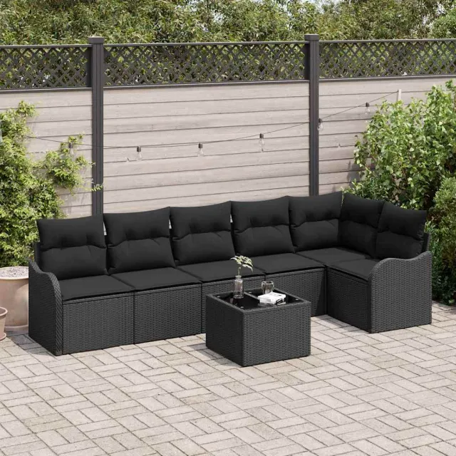 vidaXL Tuin Sofa Set 7 st Zwart poly rattan, foto 2