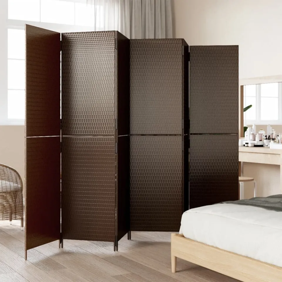 vidaXL Kamerscherm 6 panelen poly rattan bruin, foto 3