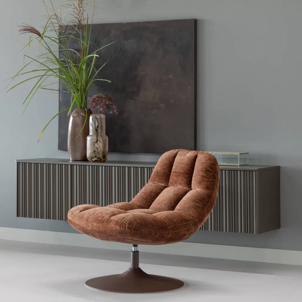 WOOOD Elvi Draaifauteuil - Chenille Structuur - Lichtgrijs - 81x73x84, foto 2