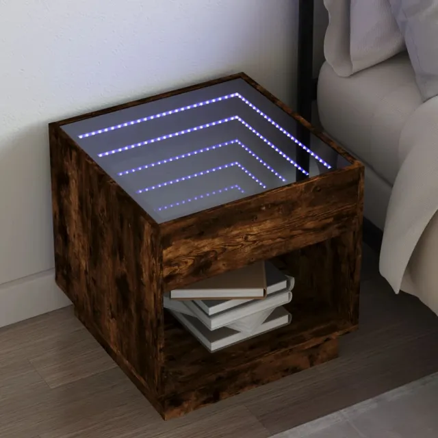 vidaXL Nachtkastje met Infinity LED 50x50x50 cm gerookt eikenkleurig Bruin