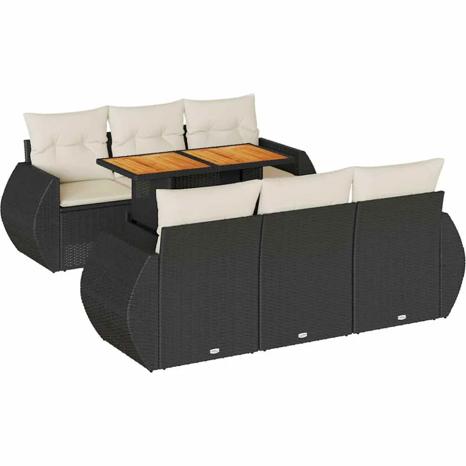 vidaXL 7-delige Loungeset met kussens poly rattan zwart, foto 3