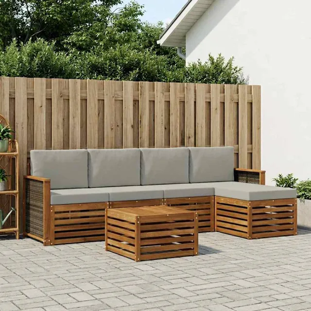 vidaXL Buiten bankenset 6 st 5-zits Naturel en lichtgrijs
