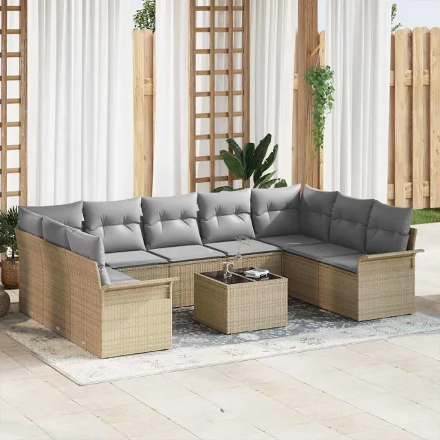 vidaXL Tuinbankenset 10 st Beige poly rattan