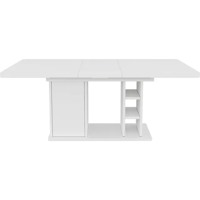 SONNENH Uitschuifbare eettafel met opbergkast en open vakken - Wit MDF - 140–180 x 80 cm