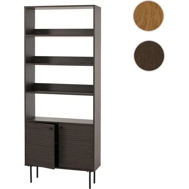 MCW Boekenkast MCW-N78, boekenkast hoge kast, Scandinavische stijl metaal hout melamine MVG 200x80x30cm ~ donkerbruin