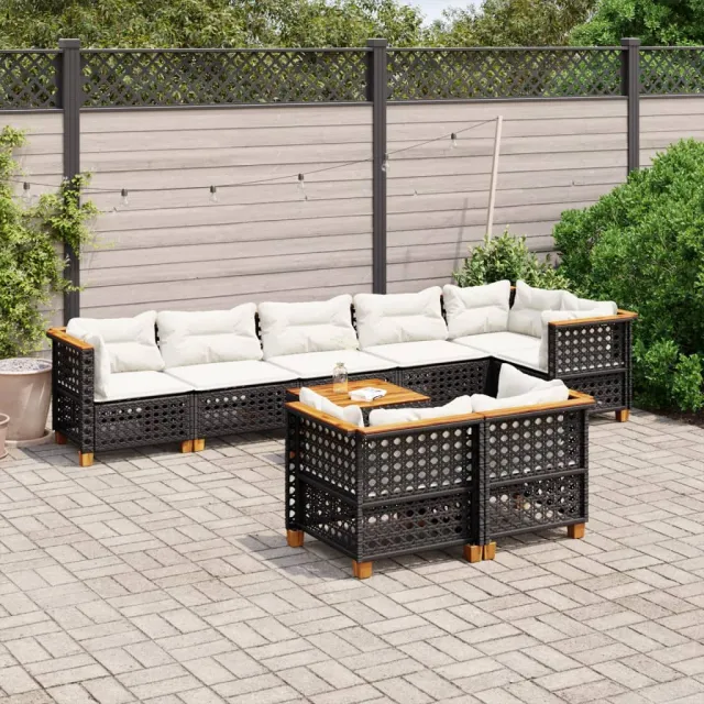 vidaXL 9-delige Loungeset met kussens poly rattan zwart, foto 2