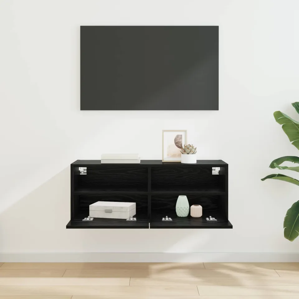 vidaXL TV Wandkast 80 x 30 x 30 cm Zwart Eiken Bewerkt hout, foto 3