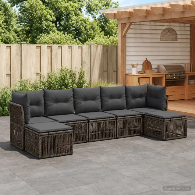 vidaXL Tuinbankenset 7 st 7-zits Grijs poly rattan, foto 2