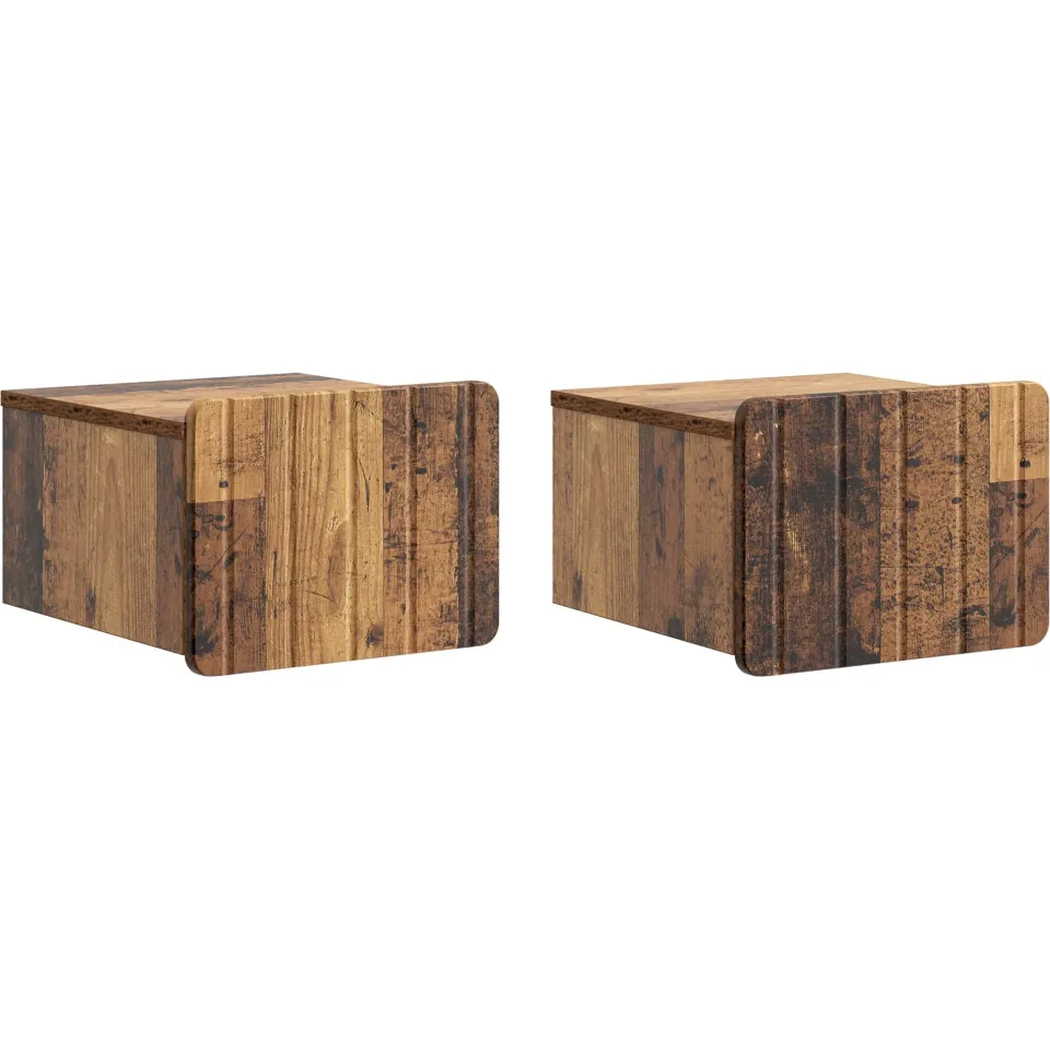 vidaXL Wandbeugel Bedkast 2 st Oud hout 33 x 34,5 x 24 cm Bewerkt hout bruin, foto 3