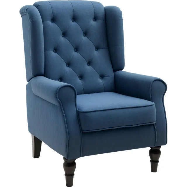 whiqutey Elegante Oorfauteuil – Dik Gevoerd, Afneembare Hoes, 74 x 86 x 102 cm, Blauw