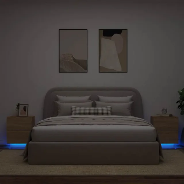 vidaXL Nachtkastjes met LED-verlichting 2 st bewerkt hout sonoma eiken Bruin