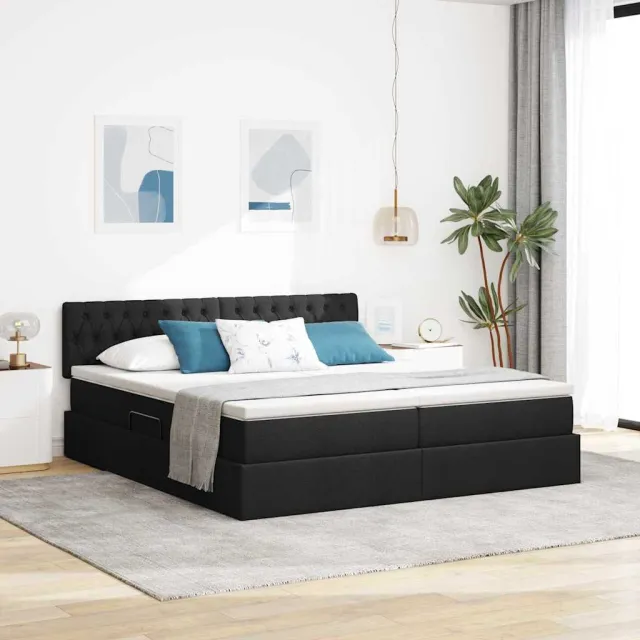 vidaXL Opslag bed met matras met opslag Zwart 200 x 200 cm Nep Leer