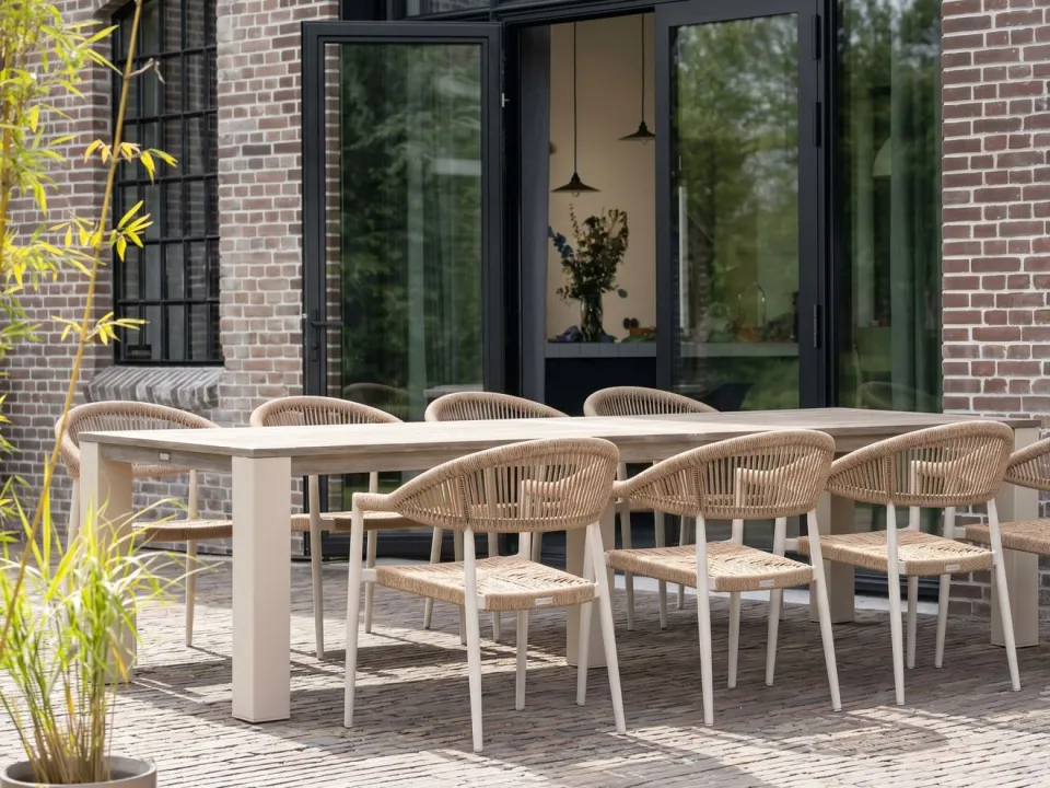 Manifesto Furniture Manifesto Belpasso/ROUGH-X 320cm dining tuinset 9-delig stapelbaar bruin, foto 4