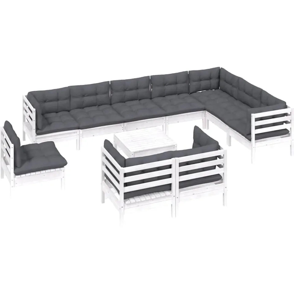 vidaXL 11-delige Loungeset met kussens massief grenenhout wit